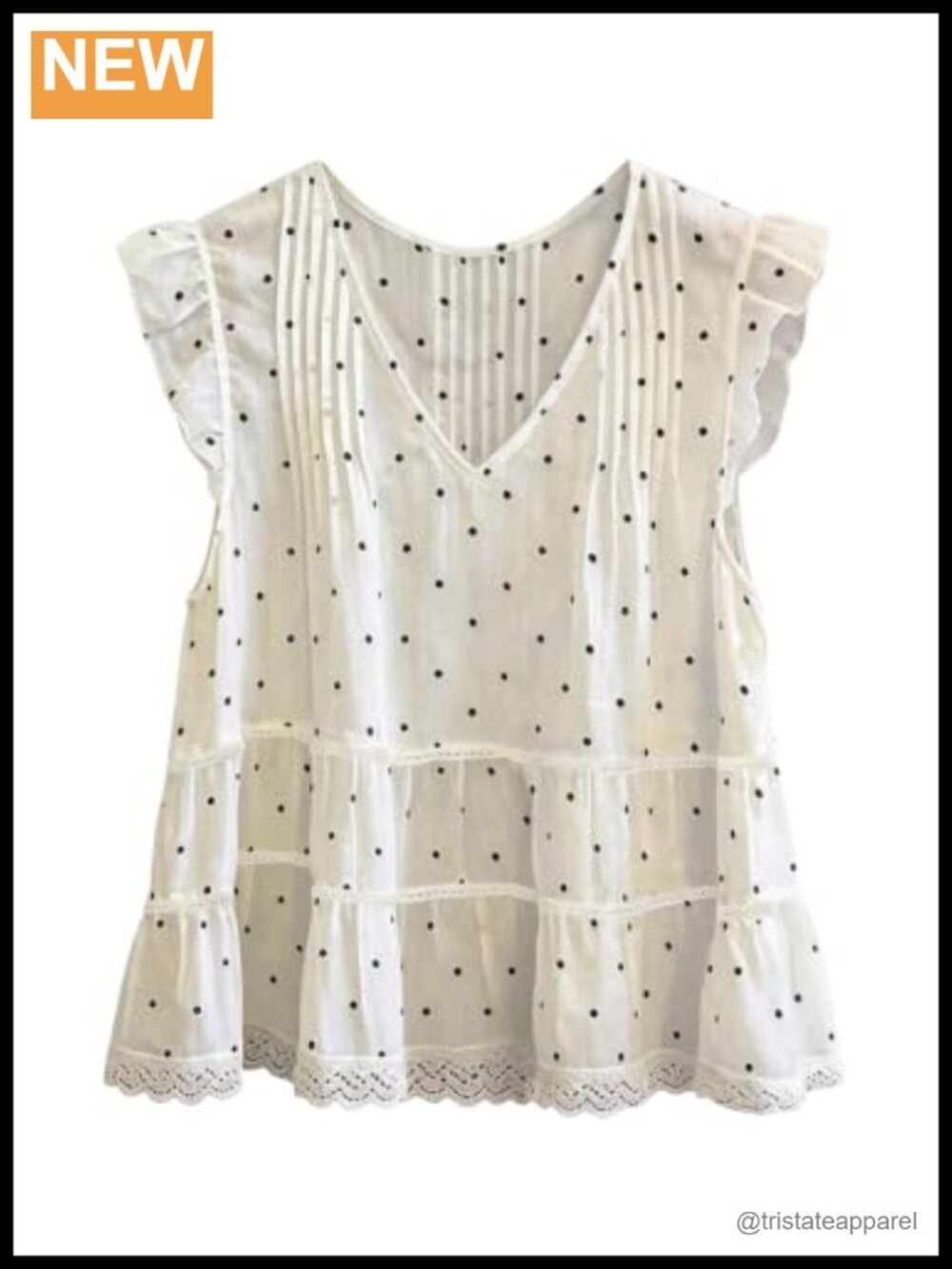 Women's Polka Dot Peplum Blouse - Cap Sleeve Lace Trim